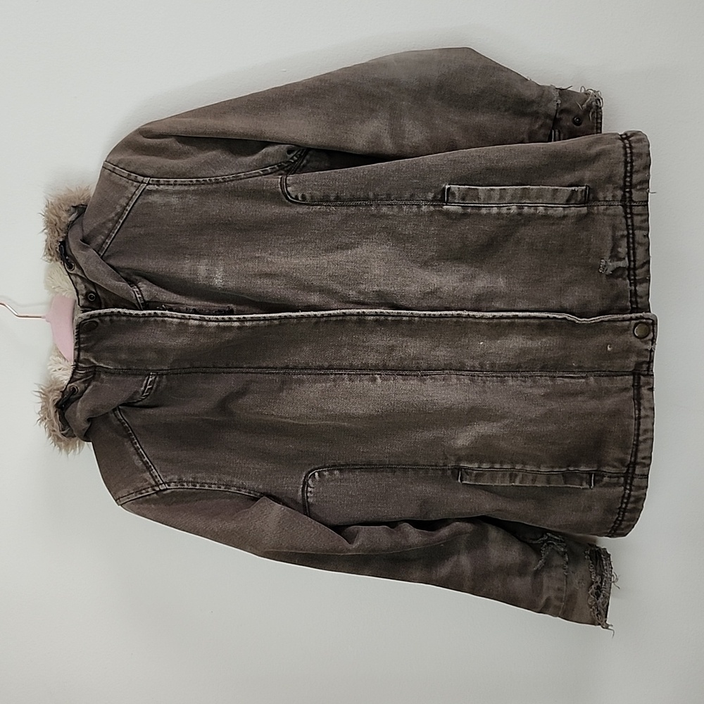Woolrich utility sherpa lined hooded jacket olive green thrashed distressed smal